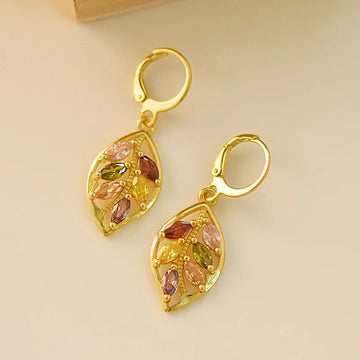 DAIIIBABYYY  -  Fashion Sparkling Colorful Cubic Zirconia Pendant Earrings Multicolor Stone Leaves Rose Gold Charming Pendant Earrings Jewelry